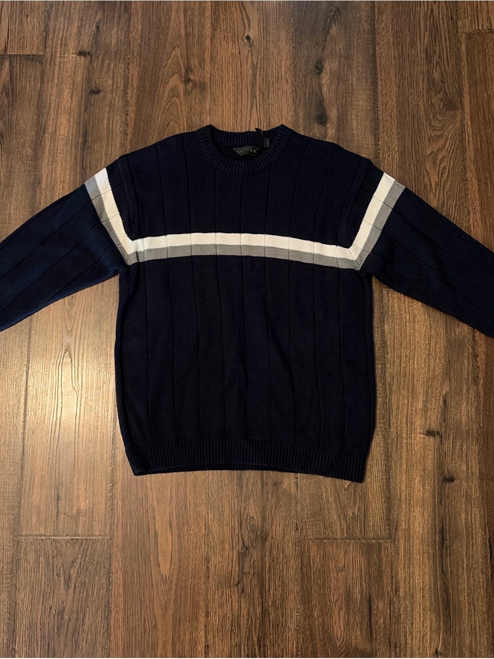 Men's Navy Crewneck Sweater with White Stripe